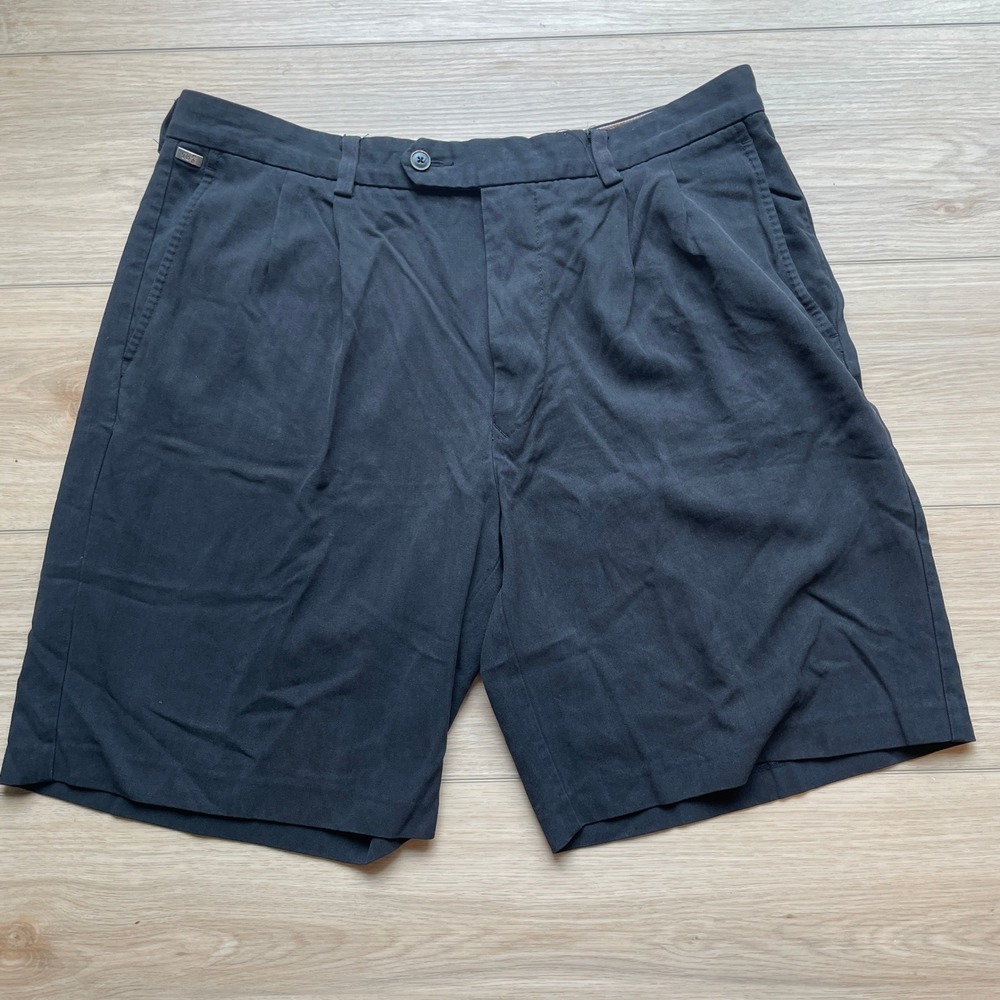 Tommy Bahama Mens Black Herringbone‎ Pleated Shorts 36 Pineapple Logo